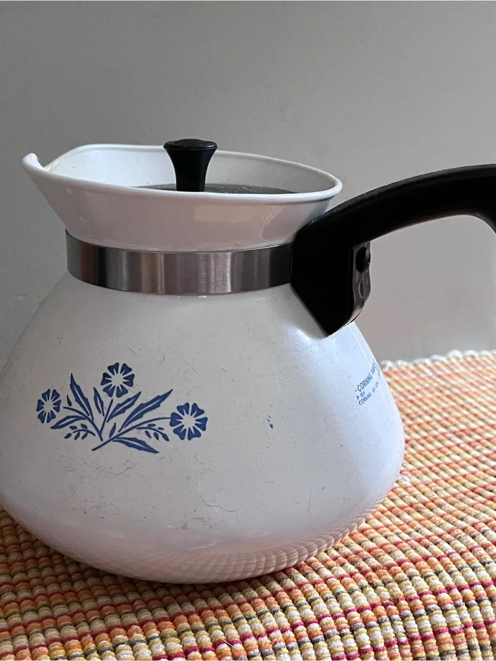 Vintage Collectible Corningware White Coffee Carafe with Blue Cornflower Motif